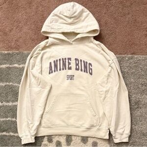 Anine Bing Off-White Hoodie with Dark Gray Logo